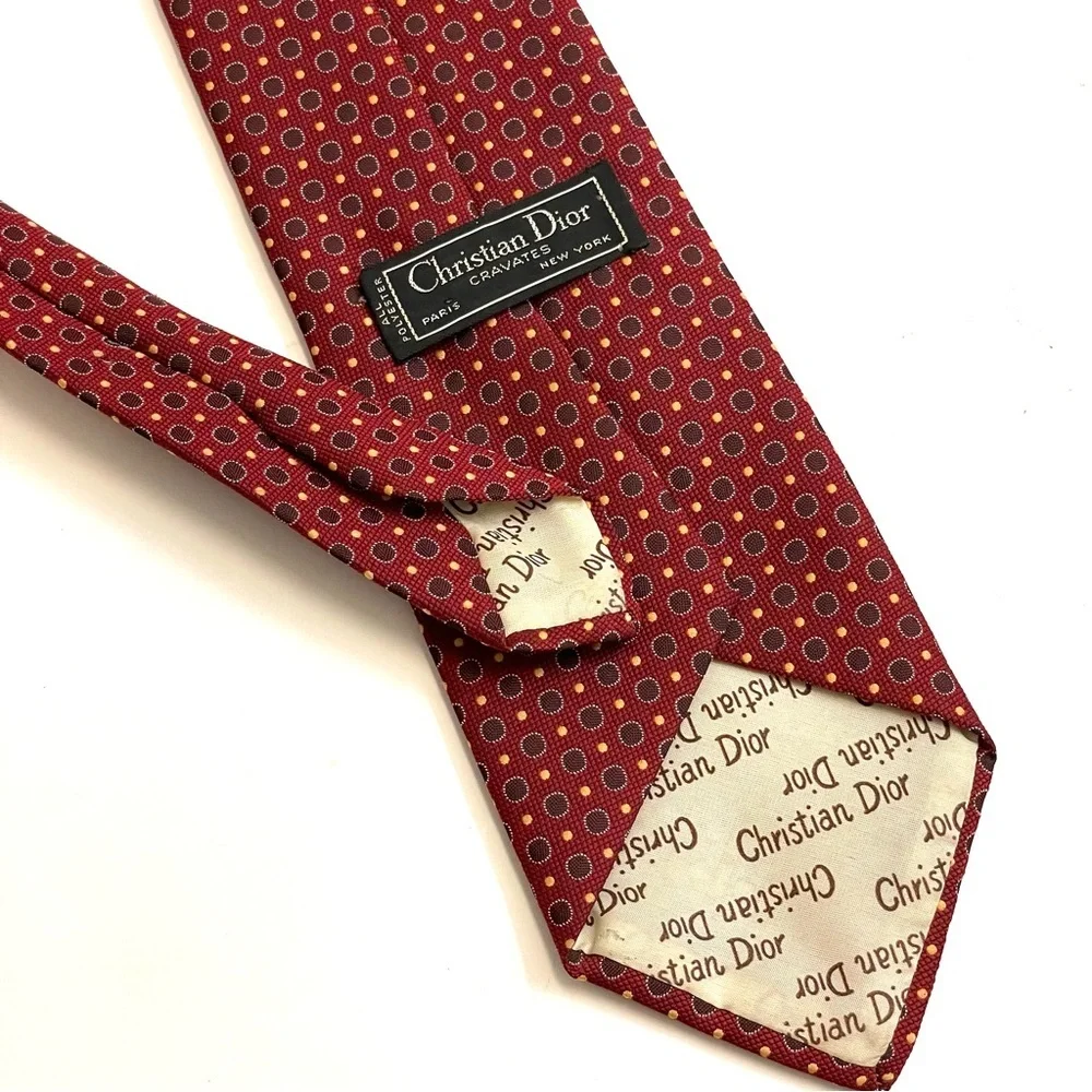 Christian Dior Vintage 80s Dot Print Silk Tie - Picture 3 of 6